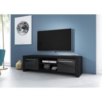 MEUBLE TV Manhattan Meuble TV noir mat avec noir laqué haute MEUBLE TV Manhattan Meuble TV noir mat avec noir laqué haute