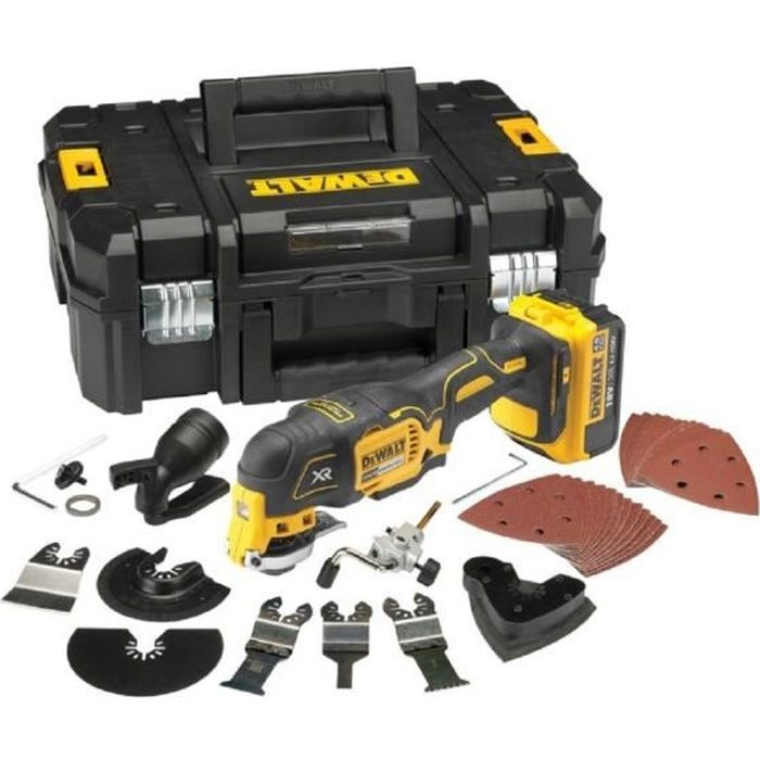 DEWALT Outil multifonctions avec 2 batteries 18 V 4 Ah Li-ion et un coffret de 32 accessoires