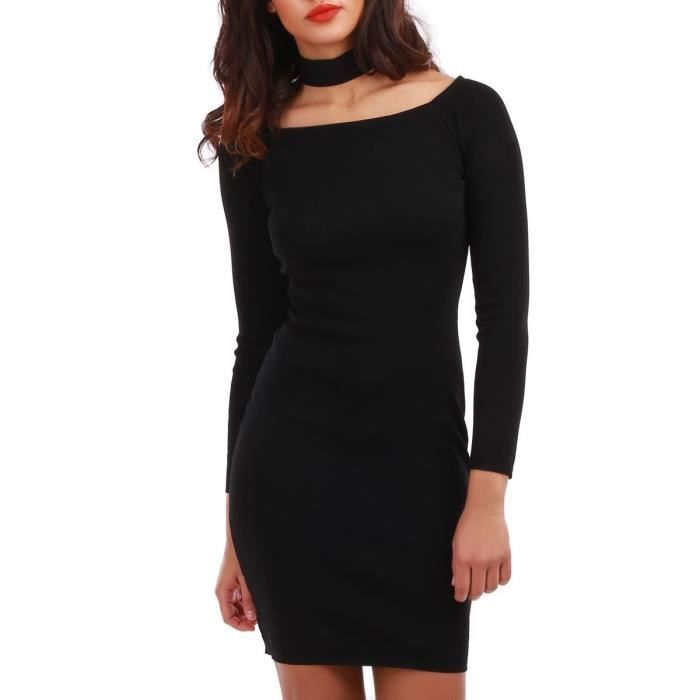 La Modeuse - Robe choker courte et moulante en maille fine ...