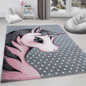 TAPIS Tapis chambre d´enfant Licorne  Gris-Blanc-Rose (1
