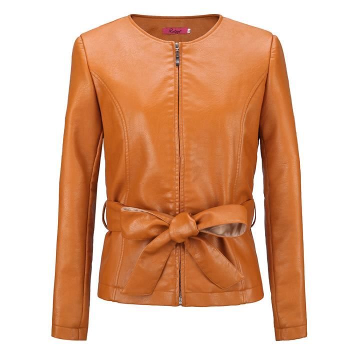 Cintrée En Cuir Coupe Avec Court Femme Deux Blouson Slim Nœud À FY1qpw