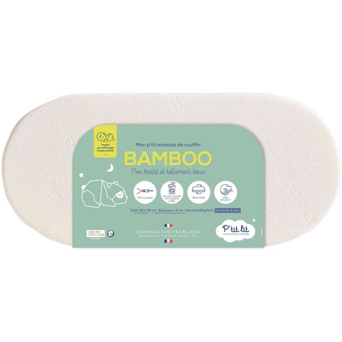 P TIT LIT Matelas de couffin Bamboo 32 x 72 cm