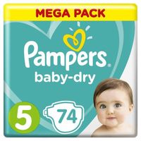 COUCHE Pampers Baby-Dry Taille 5, 11-16 kg - 74 Couches - COUCHE Pampers Baby-Dry Taille 5, 11-16 kg - 74 Couches -