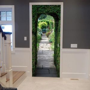 Sticker De Porte Deco Trompe L Oeil Galets Bambous Ref 573 Dom I
