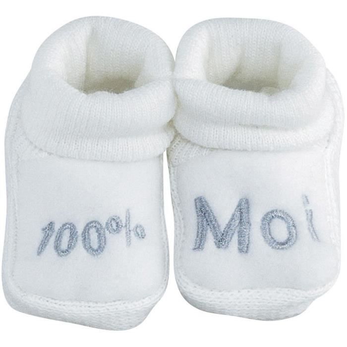 TROIS KILOS SEPT Paire de chaussons - 0-1 mois - Bébé mixte - Blanc