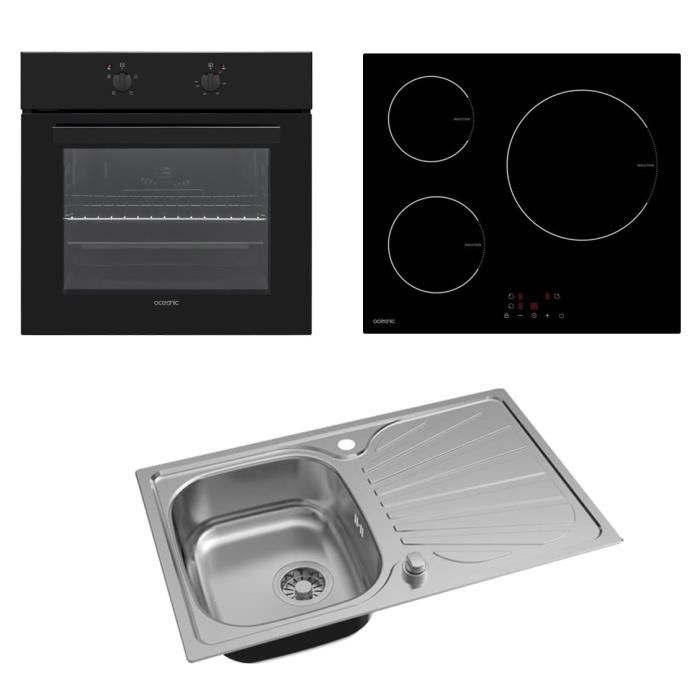 OCEANIC Pack Four multifonction 58 L - Table de cuisson 3 zones - Evier cusine inox 1 bac 80x50x17 cm