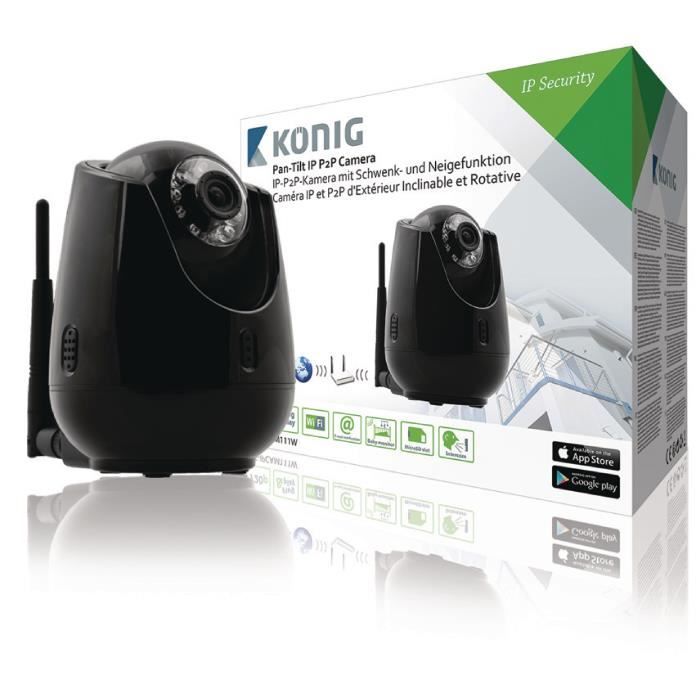 KONIG Caméra de surveillance IP HD Pan-Tilt intérieure 720P - Noir