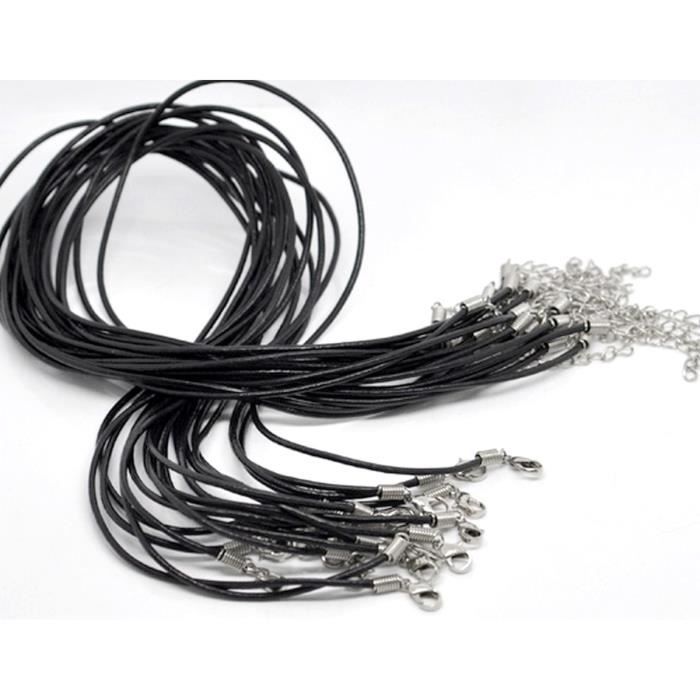 Collier Homme En Cuir Tressé Noir - Longueur 45cm - Fermoir Acier - Cadeau Élégant