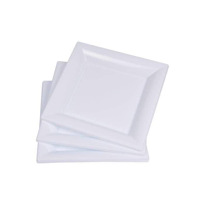 Lot de 6 assiettes carrées jetables 16,5x16,5 cm blanc