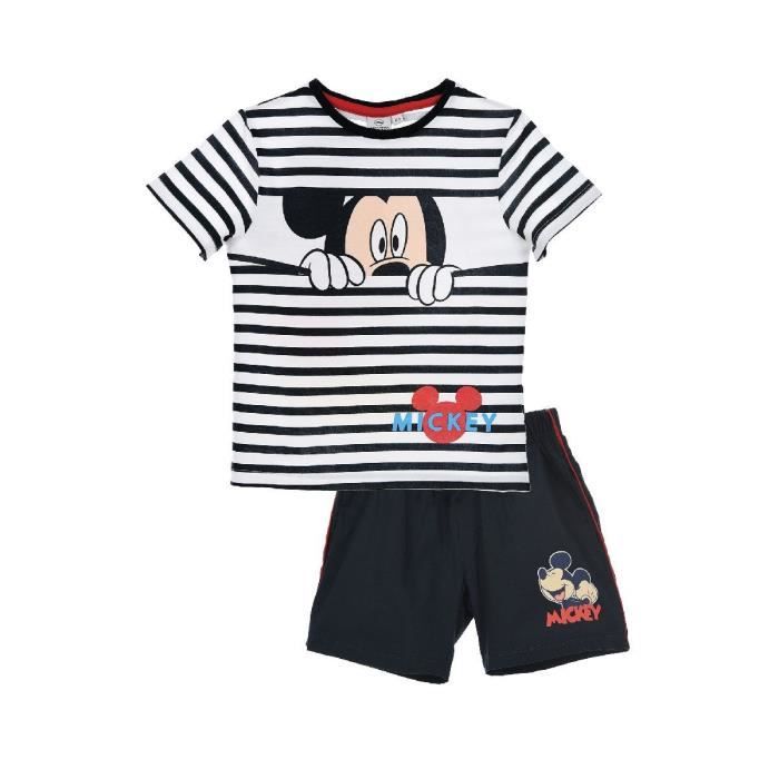 MICKEY Ensemble Short + T-shirt Manches Courtes Bleu Sérigraphié Enfant Garçon