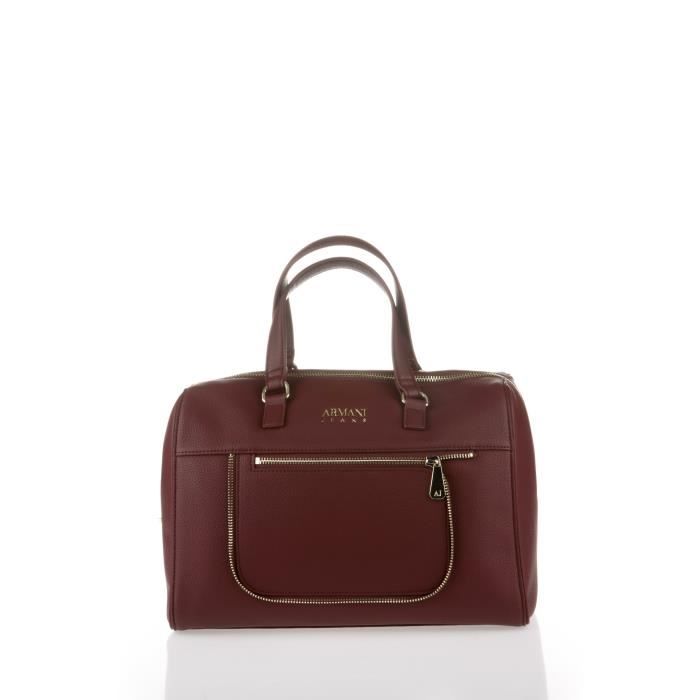 ARMANI JEANS - Sac Bowling Bordeaux en Similicuir Grainé - Femme