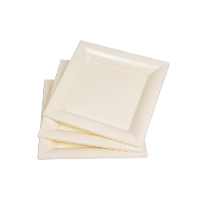 Lot de 6 assiettes carrées jetables 16,5x16,5 cm crème