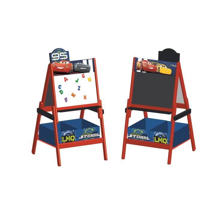CARS - Tableau Enfant - Chevalet double face en bois avec rangements - Rouge