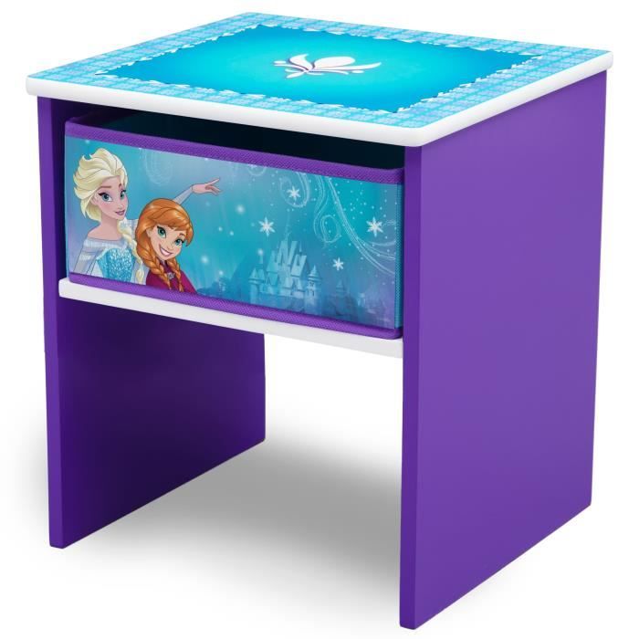 LA REINE DES NEIGES - Table de Chevet Enfant en Bois avec tiroirs - Violet et Multicolore