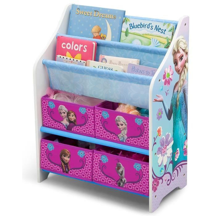 LA REINE DES NEIGES - Meuble Enfant de Rangement Jouets/Livres en Bois - Rose et Multicolore