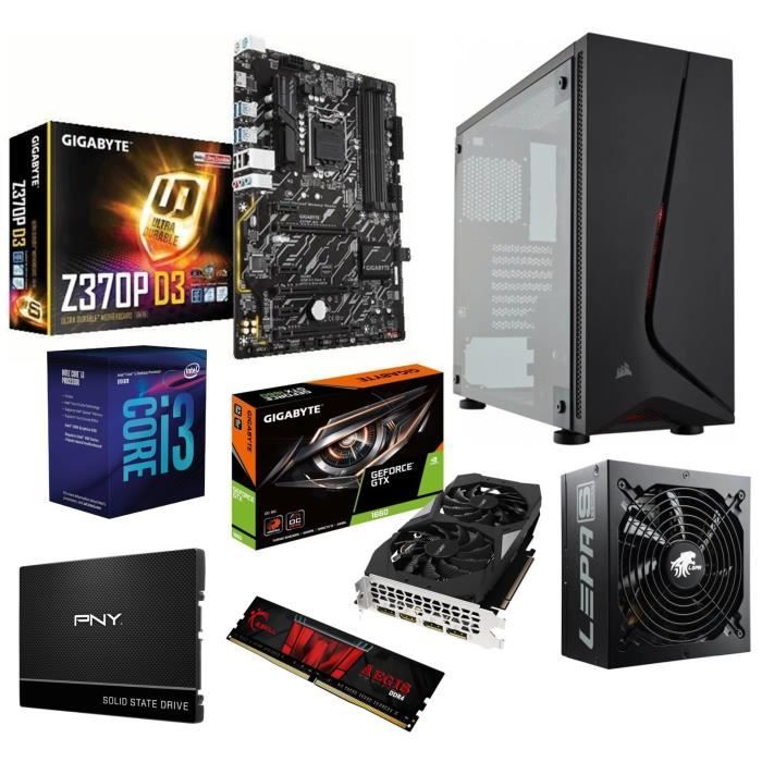 PC en KIT - Intel i3 8100 - Gigabyte Z370P D3 - GTX 1660 OC - 8Go DDR4 - SSD 240 Go - 500W 80+ Silver - Corsair Spec 05