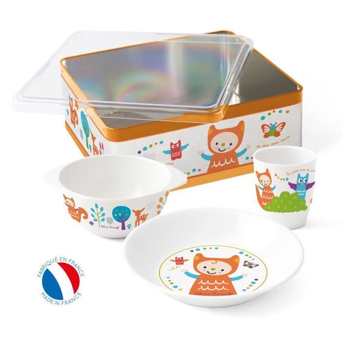 KATHERINE ROUMANOFF Coffret Repas mélamine Blanche - Contient : 1 assiette, 1 verre et 1 bol