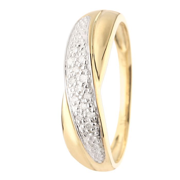 MONTE CARLO STAR Bague Croisée Pavée Or Jaune 375° et Diamants Femme