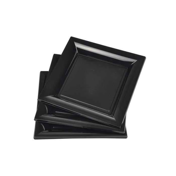 Lot de 6 assiettes carrées jetables 18x18 cm noir