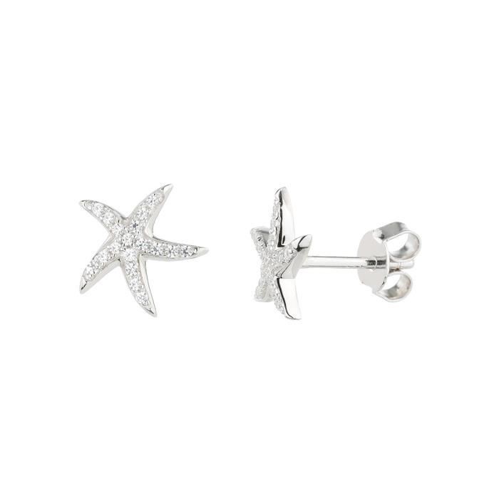 YSORA Boucles d'Oreilles Victoria Kiss Argent 925° Rodhié et Oxyde de Zirconium Femme