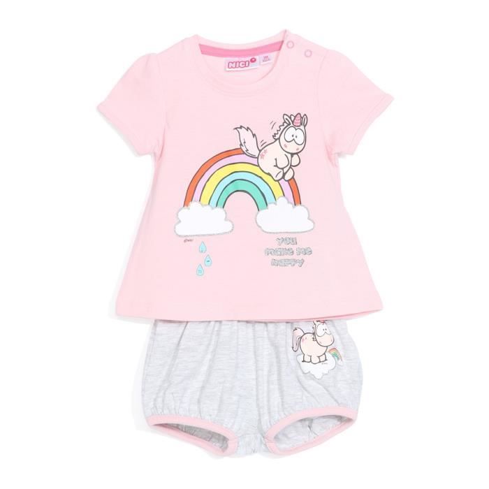 MINIONS Licorne FLUFFY Ensemble Rose Bébé Fille Sérigraphie