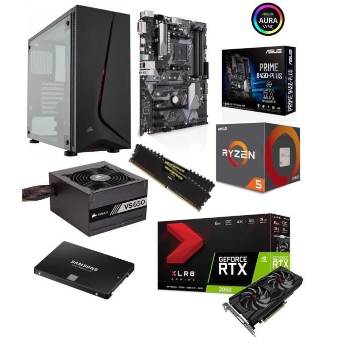 PC en KIT - Ryzen 5 2600X - ASUS B450 Plus - RTX 2060 OC - 16 Go DDR4 - SSD 500 Go - 650 Watts - Corsair SPEC 05