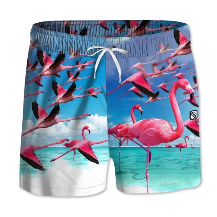 FREEGUN - Boardshort Court Bleu Imprimé Flamingo pour Garçon