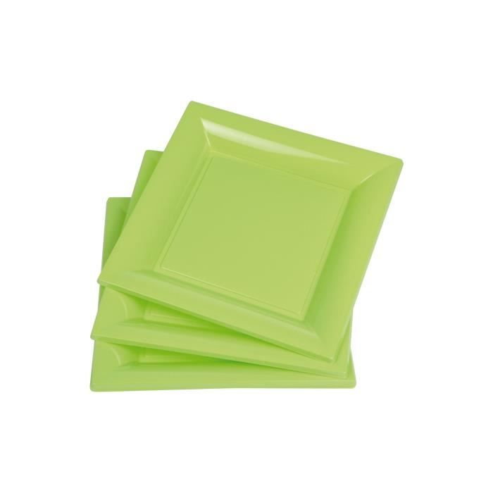 Lot de 6 assiettes carrées jetables 18x18 cm vert