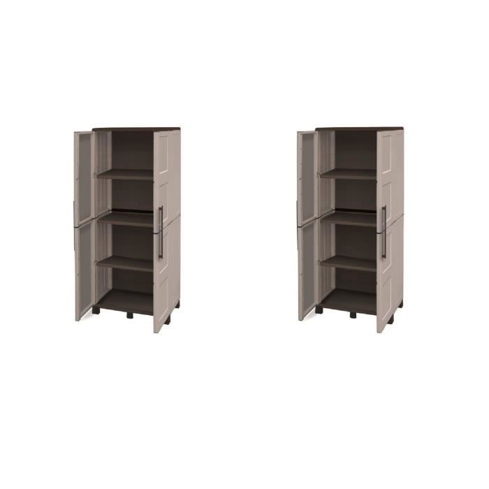 TOOD Lot de 2 armoires hautes de rangement 3 tablettes en résine