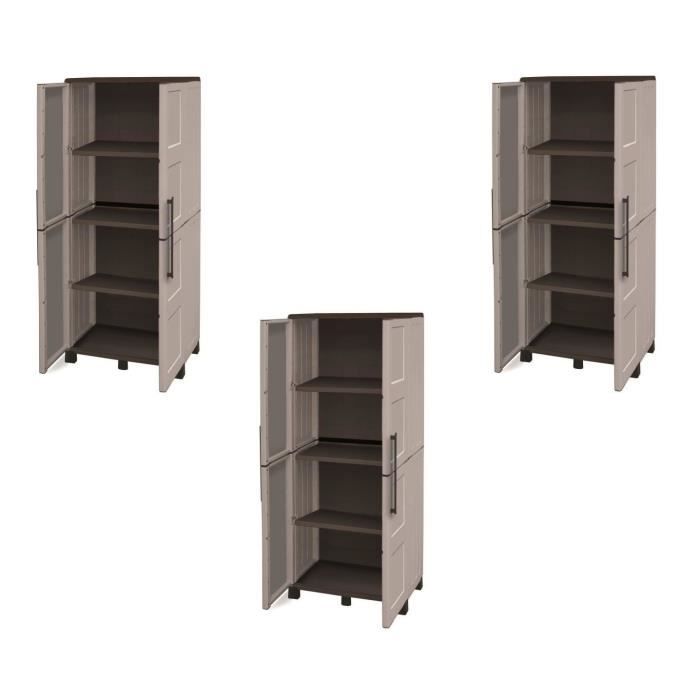 TOOD Lot de 3 armoires hautes de rangement 3 tablettes en résine