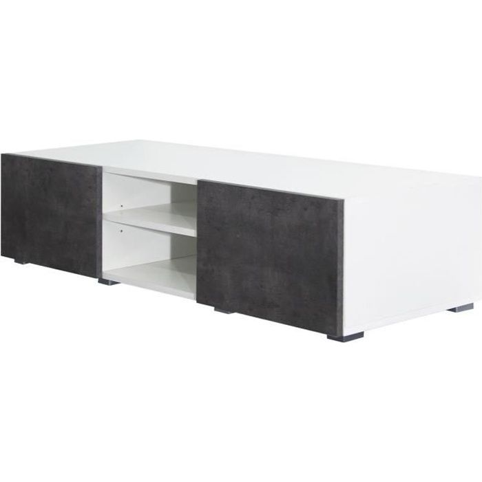 LIME Meuble TV contemporain blanc et décor beton - L 140 cm
