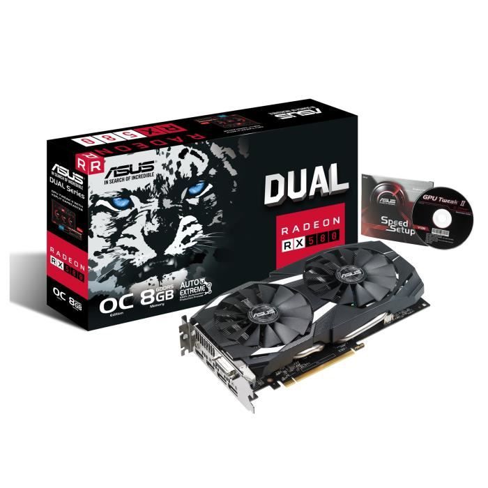 Asus Carte graphique AMD Radeon RX 580 DUAL RX580 O8G 8Go GDDR5