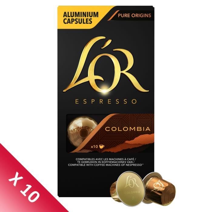 L'OR ESPRESSO Café Colombia Intensité 8 - 10 paquets de 10 capsules en aluminium