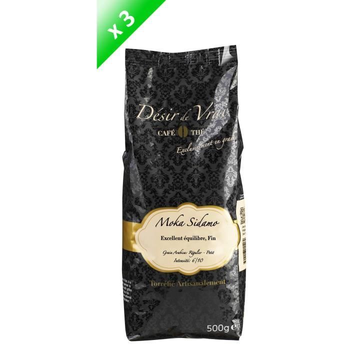 DESIR DE VRAI Lot de 3 Cafés Grain Moka Sidamo n°14 500g