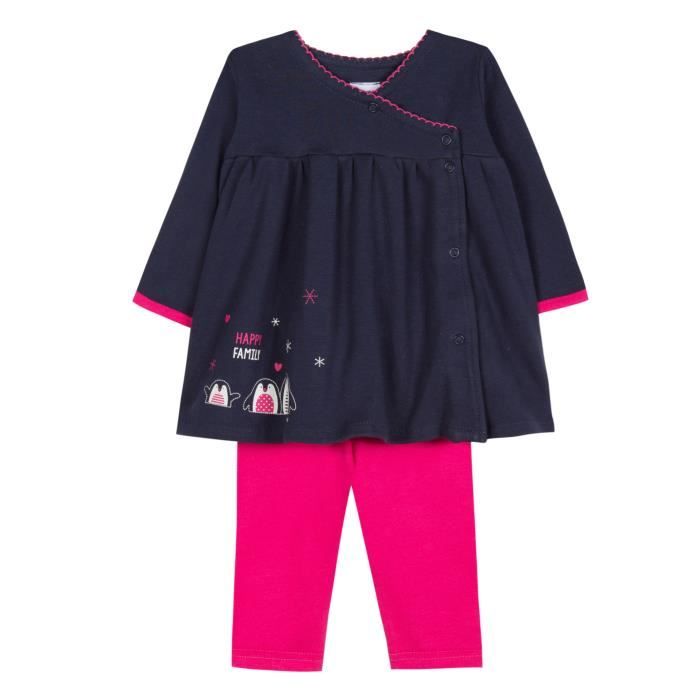 ABSORBA Ensemble Long Bleu Marine et Rose Bébé Fille