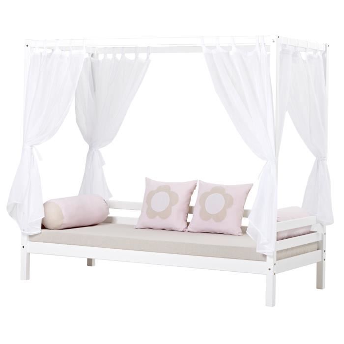 HOPPEKIDS Lit à baldaquin BASIC contemporain en bois pin massif laqué blanc - l 90 x L 200 cm