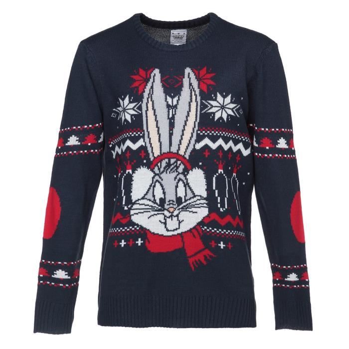 LOONEY TUNES Pull de Noël Bugs Bunny Noir Homme