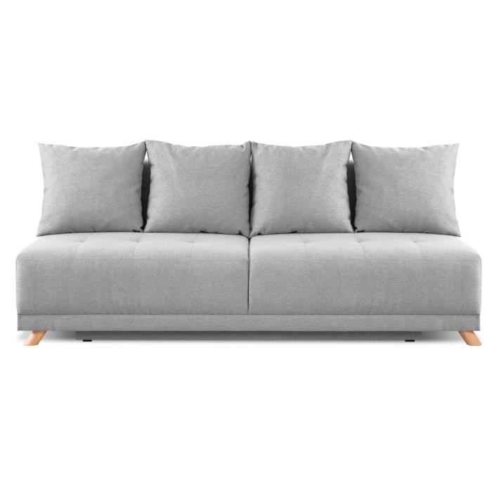 DUVAL Banquette convertible 3 places - Tissu gris clair - Style scandinave - L 192 x P 93 cm