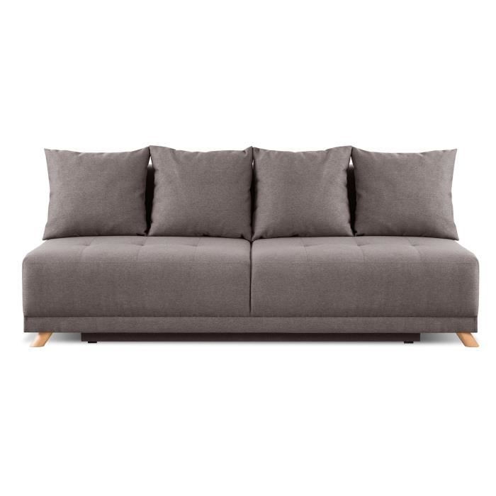 DUVAL Banquette convertible 3 places - Tissu taupe - Style vintage - L 192 x P 93 cm