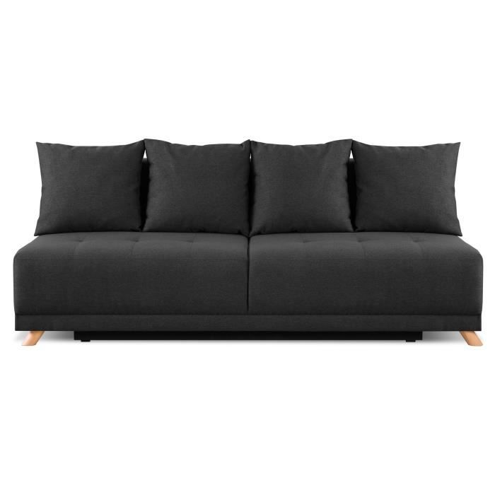 DUVAL Banquette convertible 3 places - Tissu gris anthracite - Style vintage - L 192 x P 93 cm