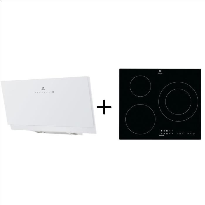 ELECTROLUX EFV90673OW - Hotte décorative murale - Hotte pilotée par la table - Blanc + CIT60331CK - Table induction Pack encastrable