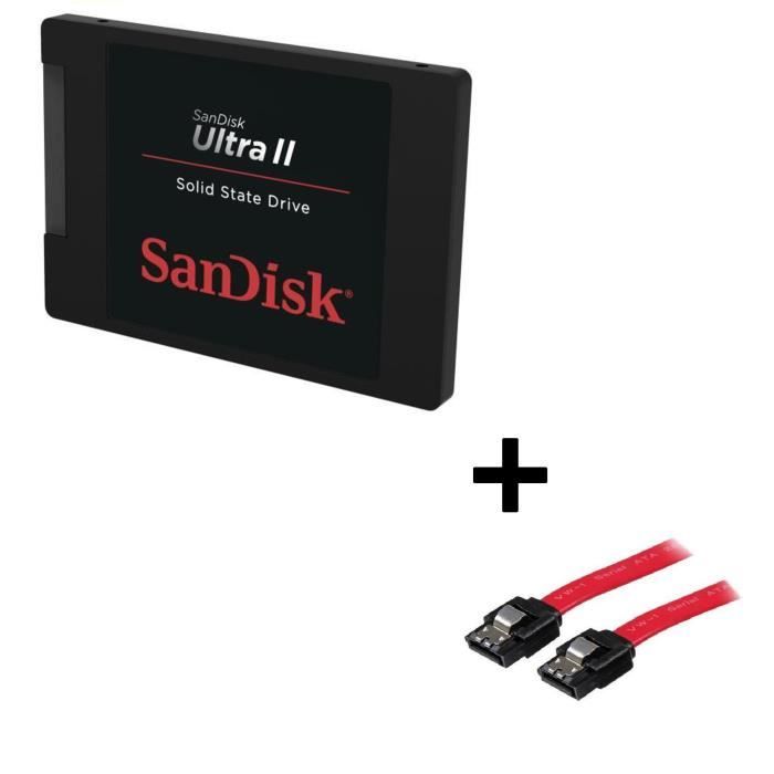 Pack SANDISK Disque dur Ultra II SSD 480Go + Câble STARTECH Serial-ATA