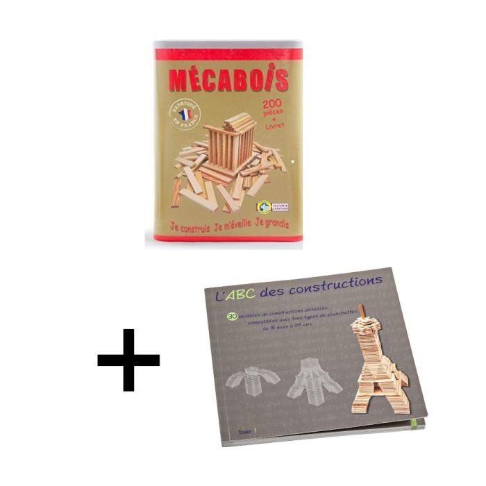 MECABOIS - Exclu CDISCOUNT - Baril de 200 pièces bois + Livre ABC des constructions inclus