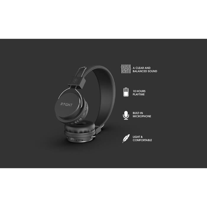 RYGHT R481535-N LUMINA 2 Casque Bluetooth - 3.7 V - Autonomie 10h - Noir