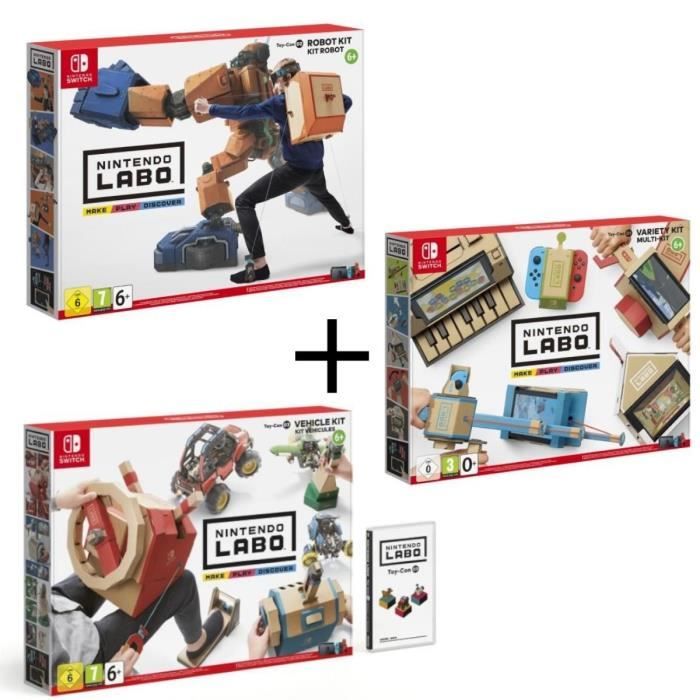 Pack 3 kits Nintendo Labo sur Nintendo Switch : Multi-Kit + Kit Robot + Kit Vehicules