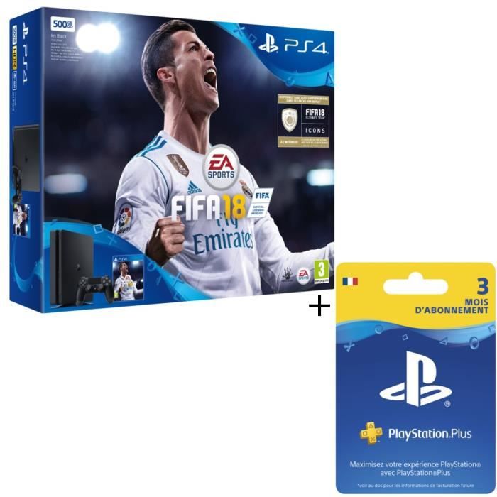 PS4 Noire 500 Go + FIFA 18 + Abonnement PlayStation Plus 3 Mois