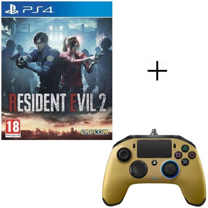 Resident Evil 2 Jeu PS4 + Manette Nacon Revolution Pro Or