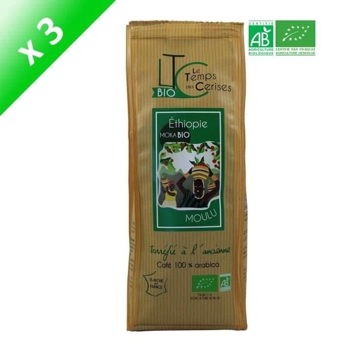 LE TEMPS DES CERISES Café moulu BIO Moka d'Ethiopie - 250 G x3