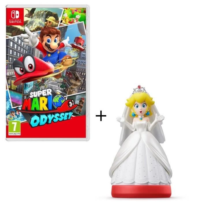 Super Mario Odyssey Jeu Switch + Figurine amiibo Peach en tenue de mariage