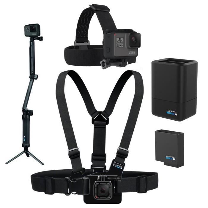 GOPRO Bandeau de fixation frontale et Quick Clop + 3-WAY Fixation 3 en 1 + Chesty Harnais de poitrine + Chargeur batterie double